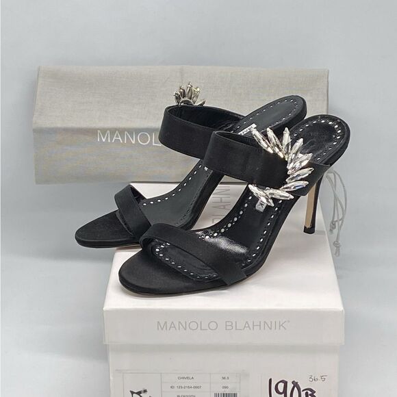 Manolo Blahnik Chivela 90MM Crystal-Embellished Satin Sandals - Picture 9 of 11